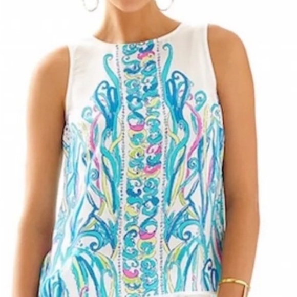 EUC Lilly Pulitzer “Iona” 100% silk sleeveless tank back buttons size medium - Picture 2 of 8